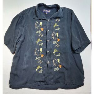 Nat Nast Mens XXL Silk Camp Shirt Embroidered Retro Lounge Tiki Jazz Rockabilly